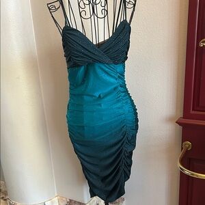 Elegant Teal Ombré Ruched Dress